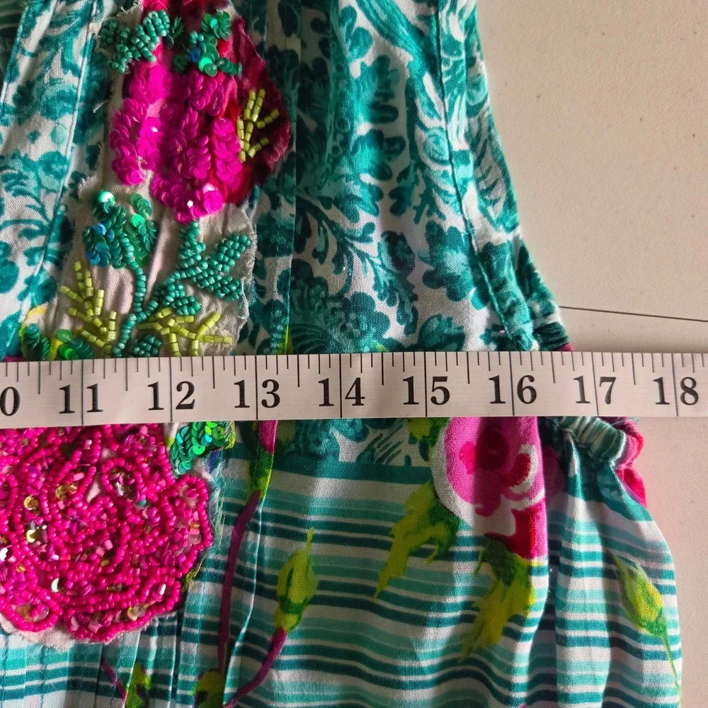 Antica Sartoria Giacomo Cinque Teal Pink Floral Sequin Fringe Mini Dress OS - Picture 4 of 11